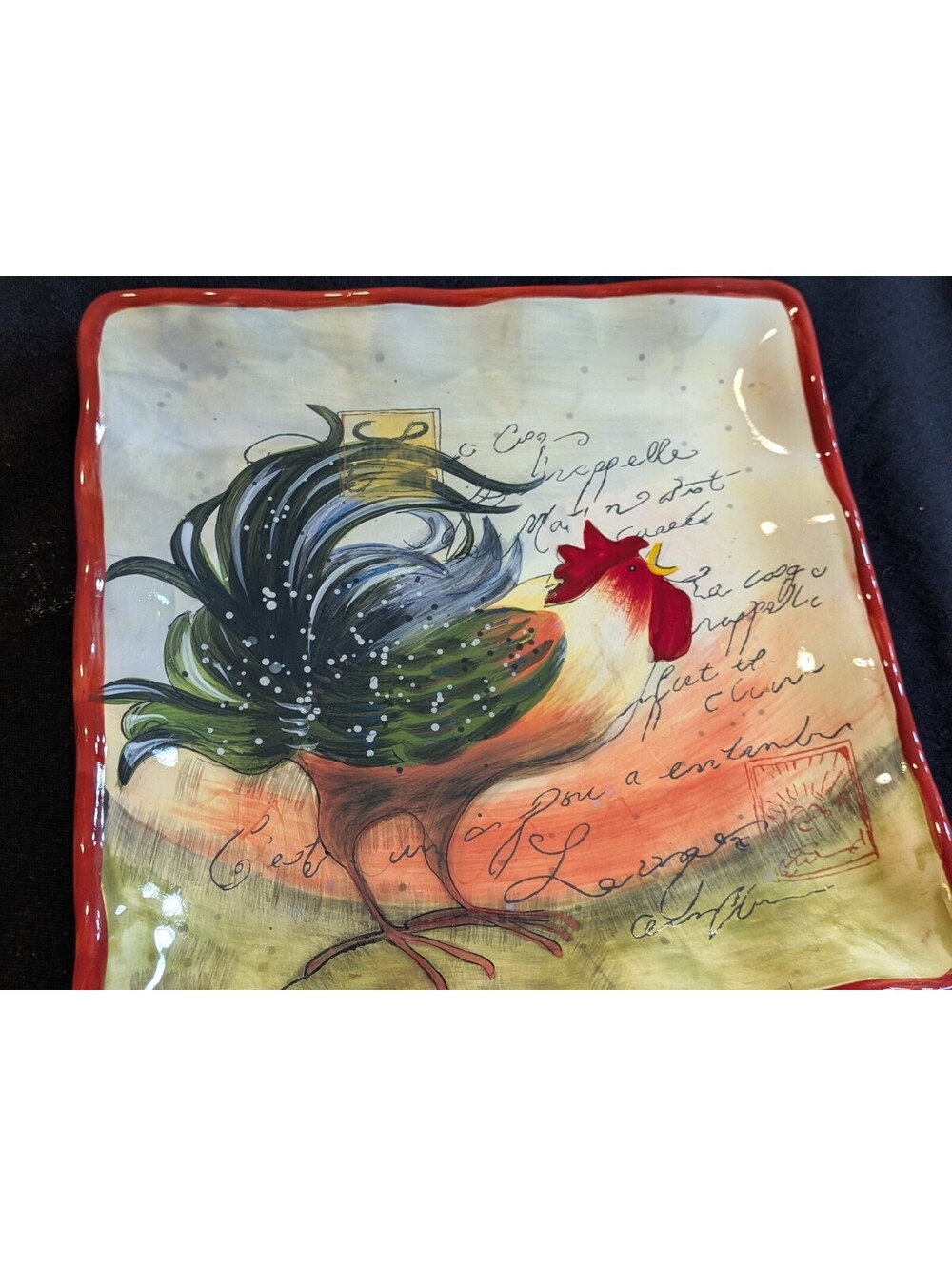 Certified International Susan Winget Rooster Square Salad Dessert Plate